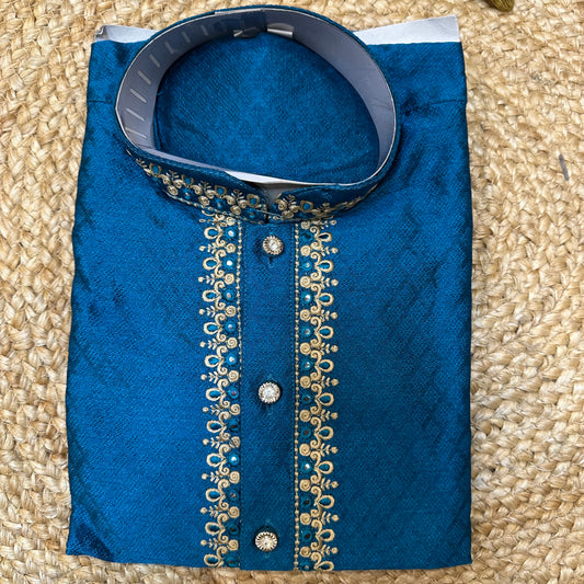 Size 8 Boys Indian Sherwani Outfit kids Kurta Blue Gold K16