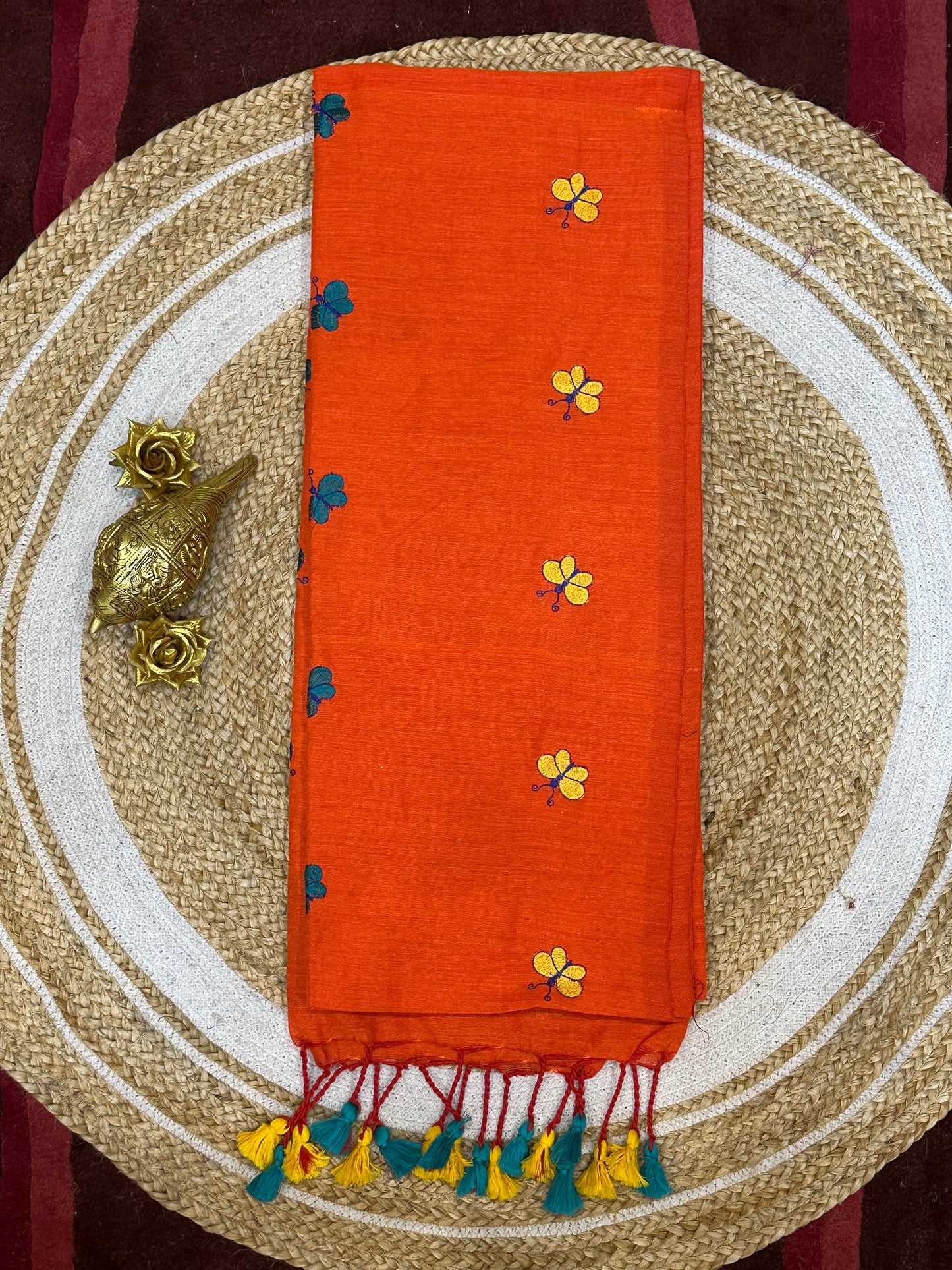 Khadi Soft Cotton Linen Sari Indian Saree Rusty Orange S76