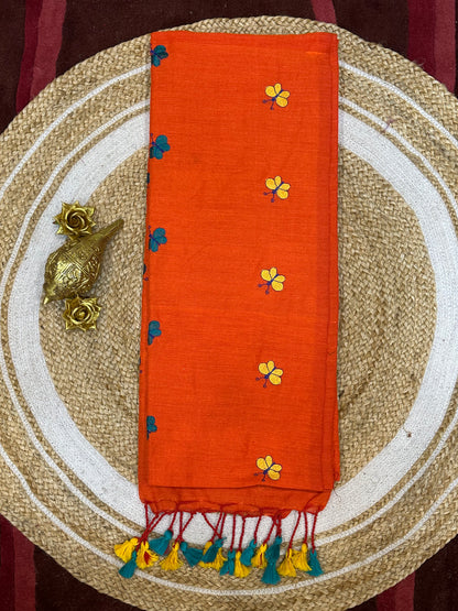 Khadi Soft Cotton Linen Sari Indian Saree Rusty Orange S76