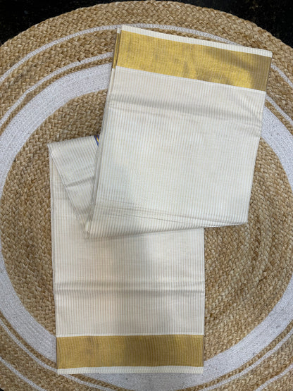 Kerala Vishu Sari Indian hand Printed Kasavu Onam Saree C21 Col 3