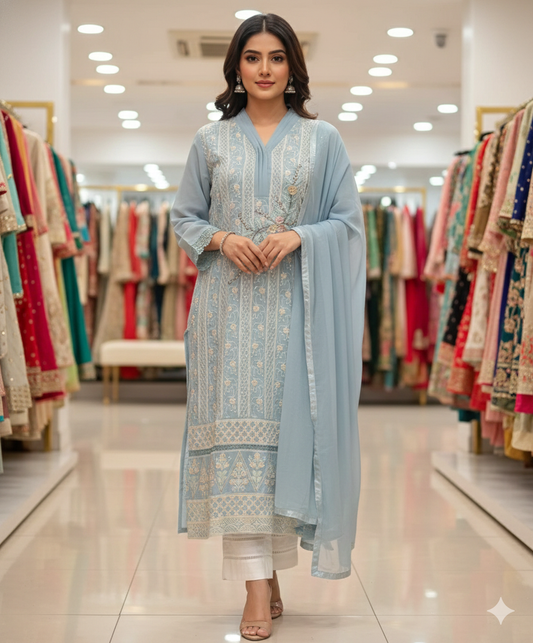 42” Indian Pakistani Suit Salwar Kameez Blue SS30