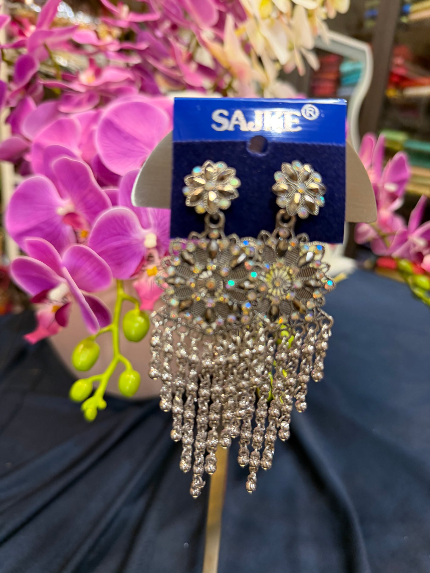 Silver Colour Indian Light weight Oxidised Earrings | SPE007
