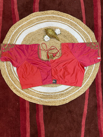 52” Size 22 Aari Worked Sari Blouse Indian Saree Top Silk Watermelon B53