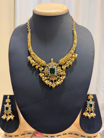 Indian Necklace & Earrings Temple Jewellery Set N86