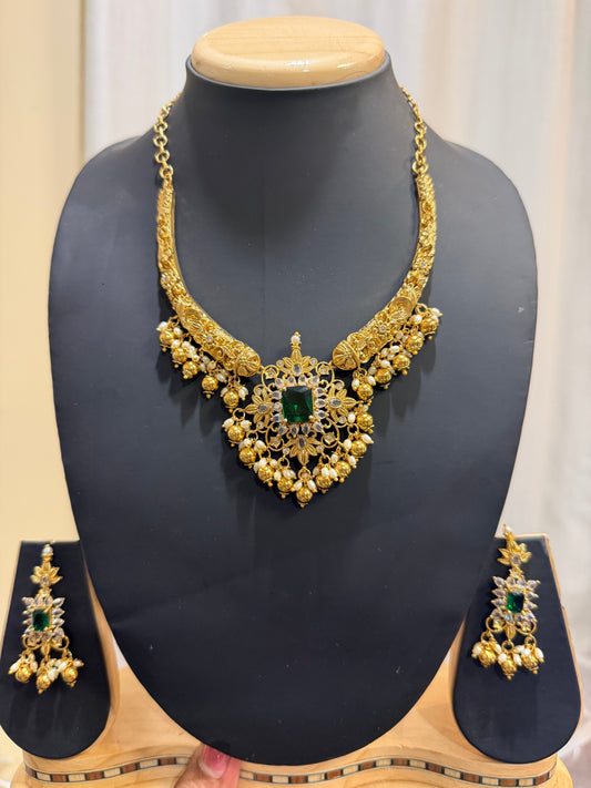 Indian Necklace & Earrings Temple Jewellery Set N86