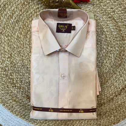 Medium Men’s South Indian Vesti Shirt Shawl Combo Semi Silk Dhotti V8