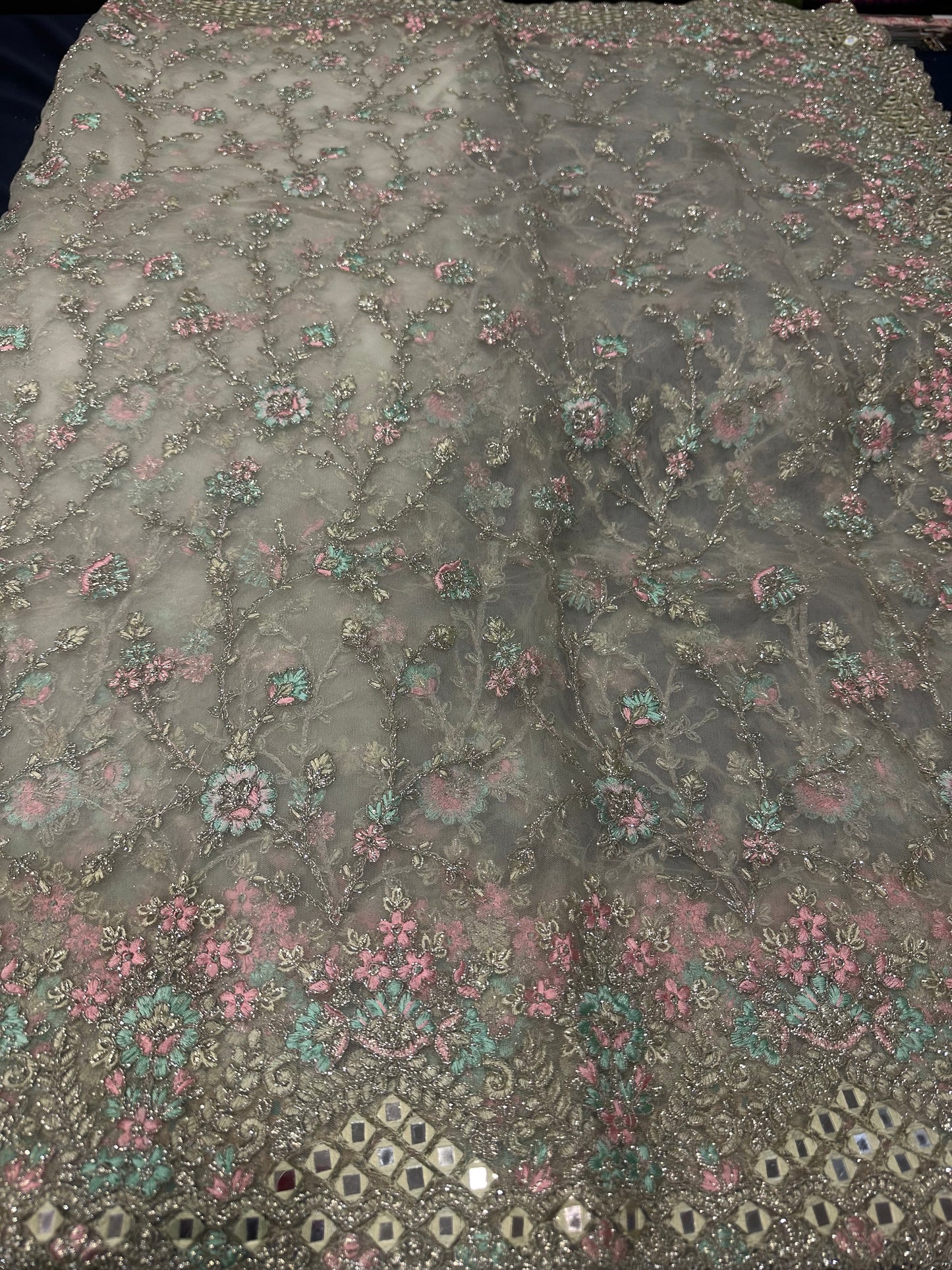 Pastel Green Fancy Party wear Net Sari Indian Saree S81