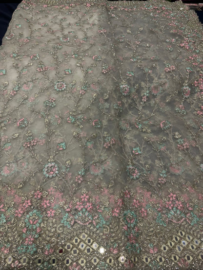 Pastel Green Fancy Party wear Net Sari Indian Saree S81