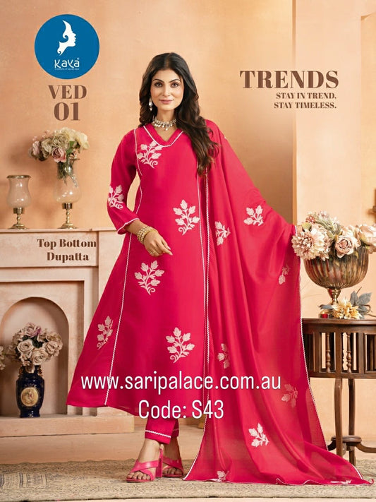 Orange Indian Pakistani Anarkali Outfit Salwar Kameez Kurti Suit EID S43