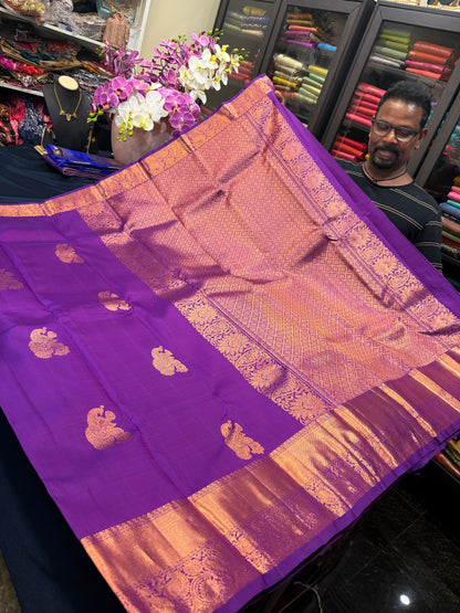 Kanchipuram Pure Silk Saree Purple Kanjivaram Sari SPK220