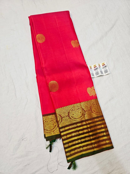 Kanchipuram Pure Silk Saree Bridal Watermelon Pink Kanjivaram Sari SPK291