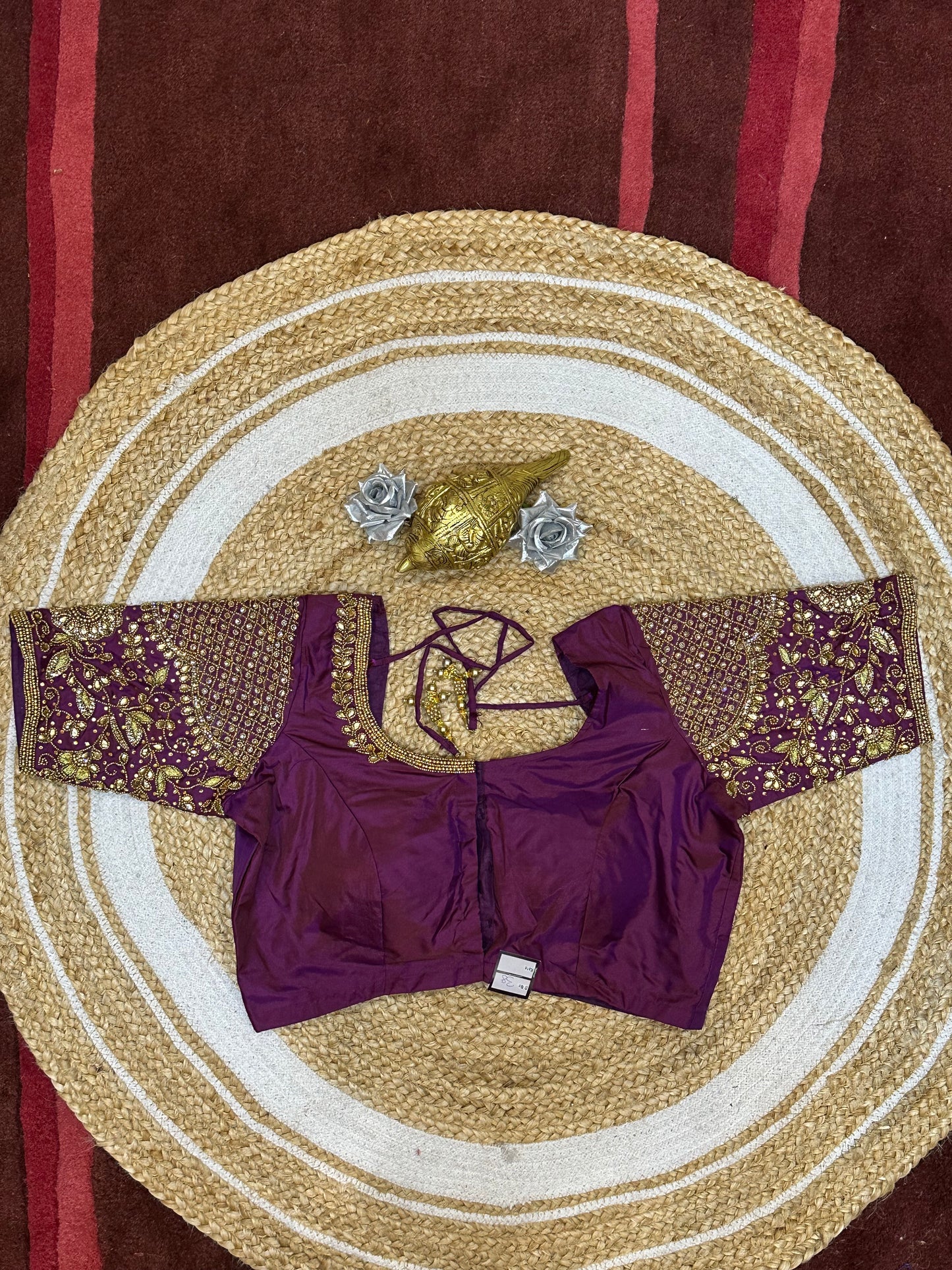 38” M Size 8 Aari Worked Sari Blouse Indian Saree Top Plum B174