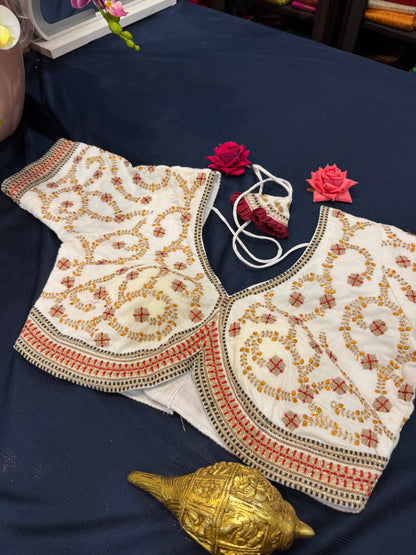 40” White Velvet Sari Blouse Indian Top Choli B1