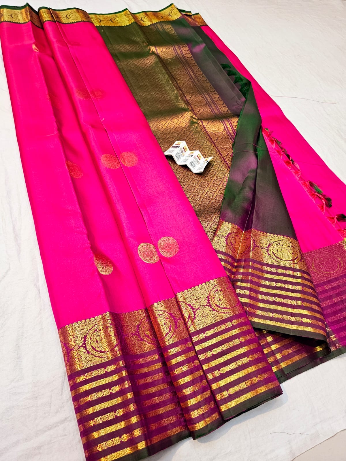 Kanchipuram Pure Silk Saree Bridal Pink Kanjivaram Sari SPK286