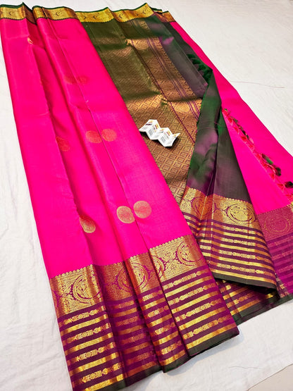 Kanchipuram Pure Silk Saree Bridal Pink Kanjivaram Sari SPK286