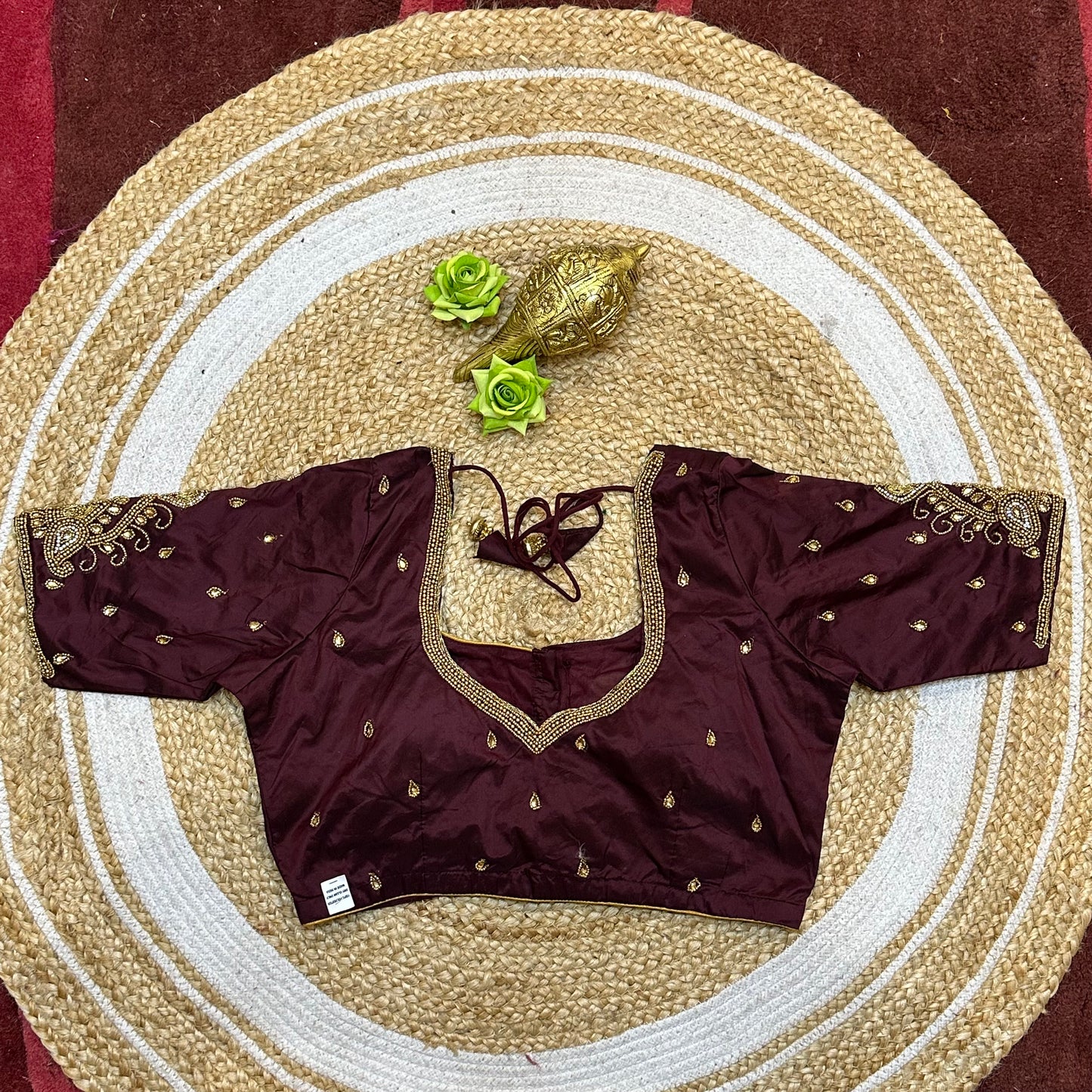 38” M Size 8 Aari Worked Sari Blouse Indian Saree Top Brown B272