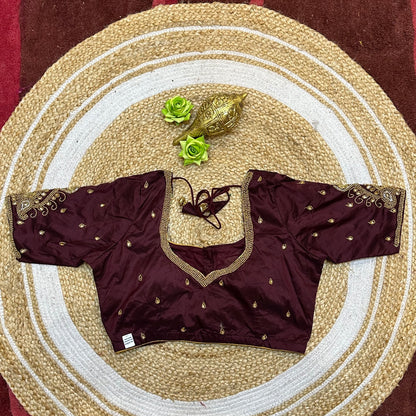 38” M Size 8 Aari Worked Sari Blouse Indian Saree Top Brown B272