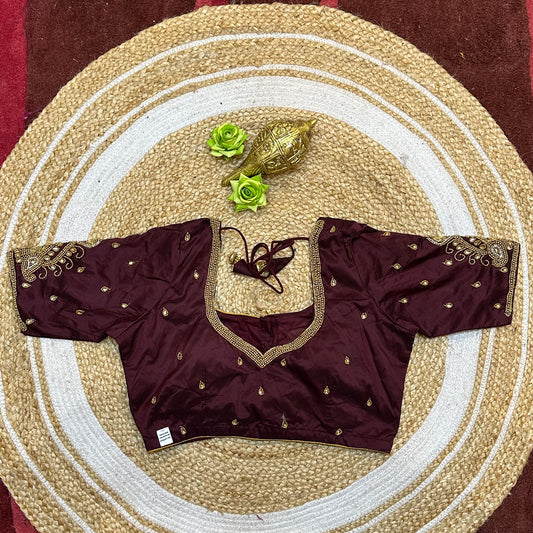 38” M Size 8 Aari Worked Sari Blouse Indian Saree Top Brown B272