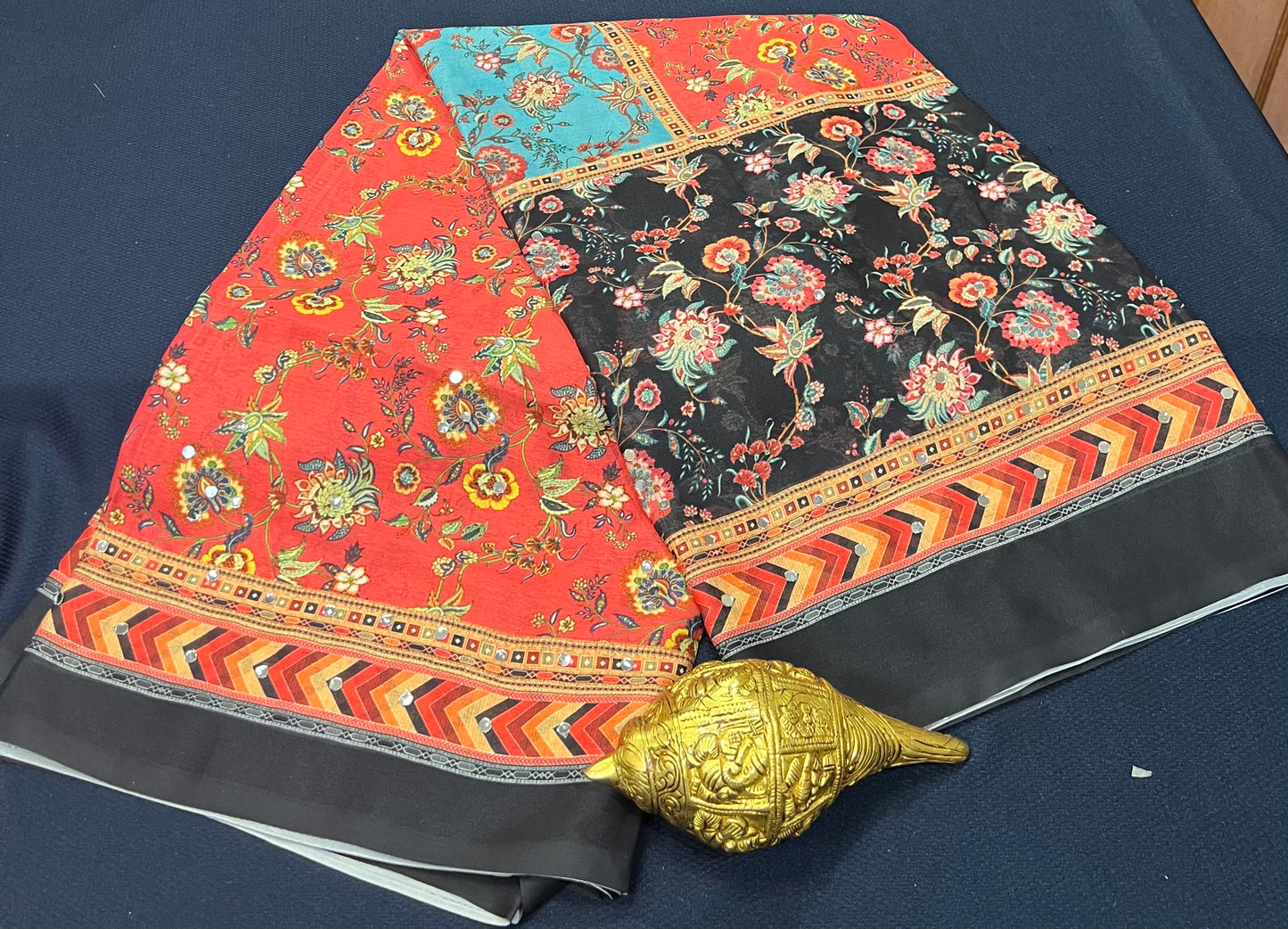 Black Multi Mirror Worked Masakali Sari Indian Fancy Saree C3