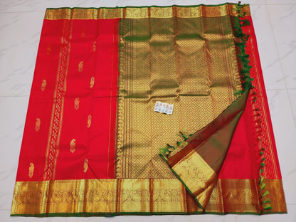 Kanchipuram Pure Silk Saree Red & Green Kanjivaram Sari| SPK081