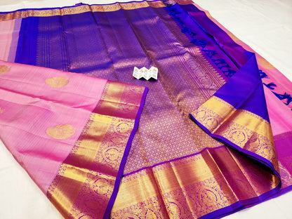 Kanchipuram Pure Silk Saree Bridal Pink Kanjivaram Sari SPK252