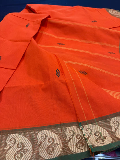 Cotton Sari Orange Indian Saree S1