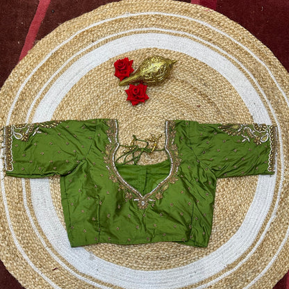 36” Small size Aari Worked Sari Blouse Indian Saree Green B293