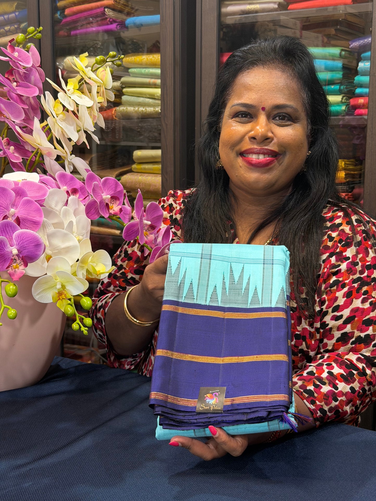 2g Gold Kanchipuram Pure Silk Saree Blue Vintage Kanjivaram Sari SPK212