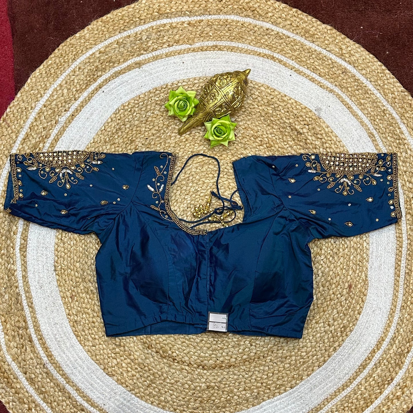 38” M Size 8 Aari Worked Sari Blouse Indian Saree Blue B307