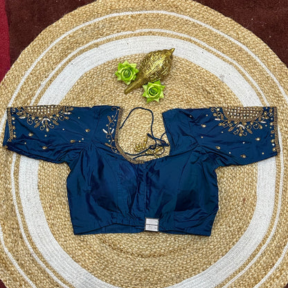 38” M Size 8 Aari Worked Sari Blouse Indian Saree Blue B307