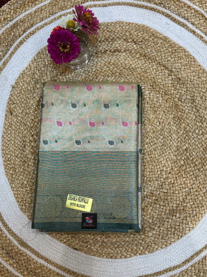 Tissue Silk brocade Sari Indian Fancy Saree Blue & Golden S18