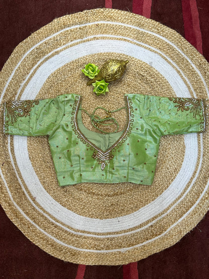 36” Small size Aari Worked Sari Blouse Indian Saree Metallic Green B201