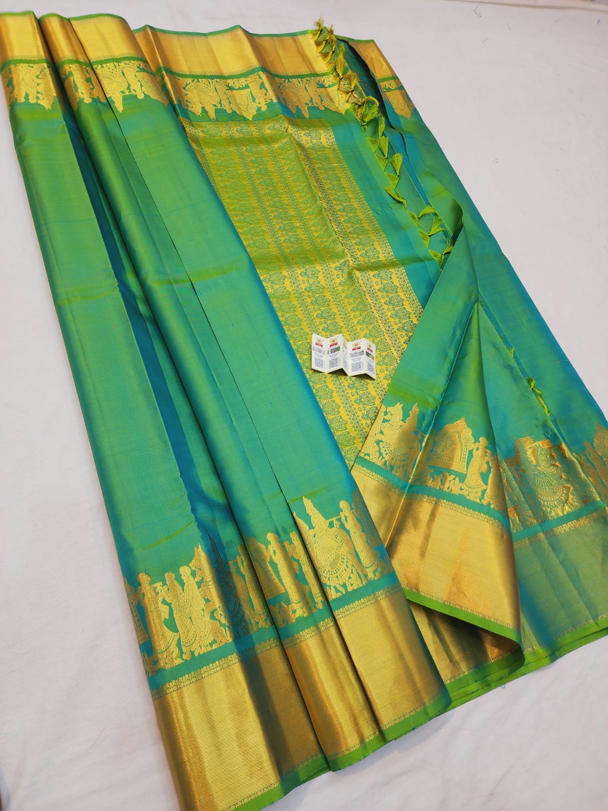 Bridal Kanchipuram Pure Silk Saree Green & Gold Kanjivaram Sari| SPK082