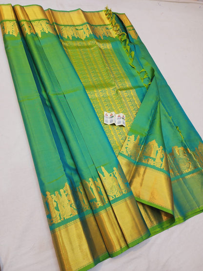 Bridal Kanchipuram Pure Silk Saree Green & Gold Kanjivaram Sari| SPK082