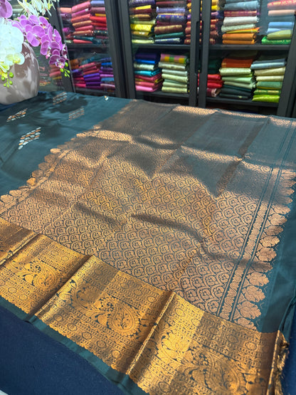 Kanchipuram Pure Silk handloom Saree Indian Kanjivaram Green Sari SPK368