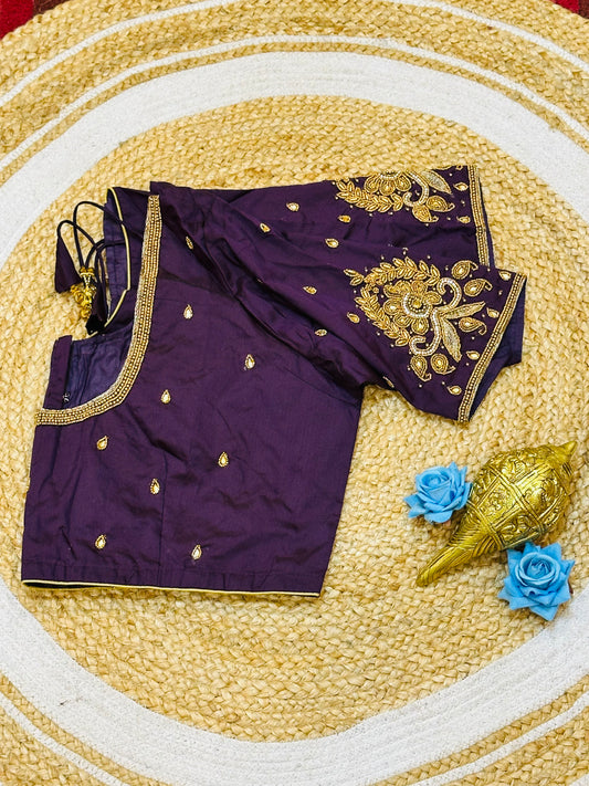 46” Size 16 Aari Worked Sari Blouse Indian Saree Top Silk Wine B189