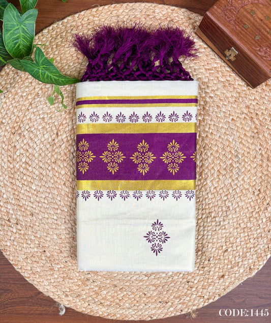 Wine Kerala Vishu Sari Indian Cream Tissue Saree C9 - Col 5