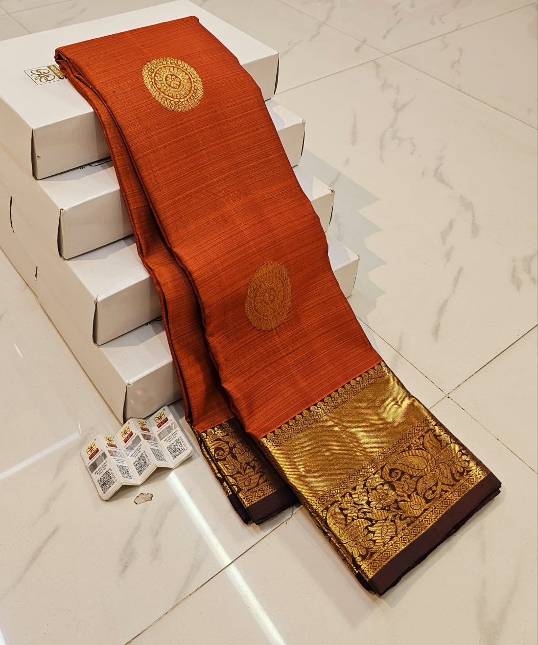 Kanchipuram Pure Silk Saree Bridal Rusty Orange Kanjivaram Sari SPK288