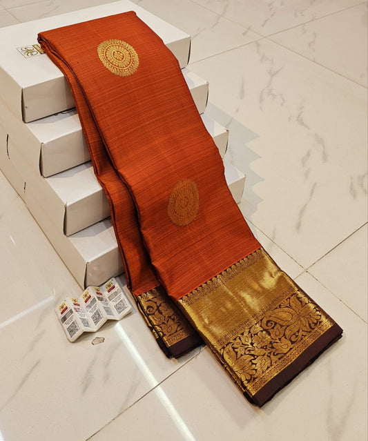 Kanchipuram Pure Silk Saree Bridal Rusty Orange Kanjivaram Sari SPK288