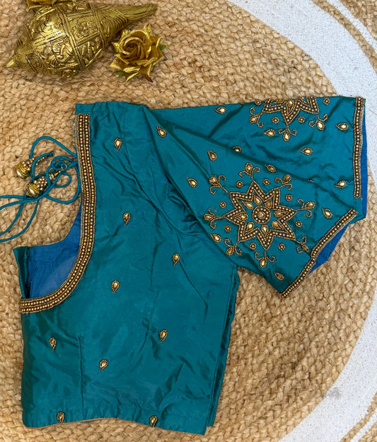 42” XL Size 12 size Aari Worked Sari Blouse Indian Saree Top Blue B160