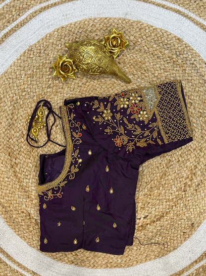 40” Size 10 Aari Worked Sari Blouse Indian Saree Top Silk B82