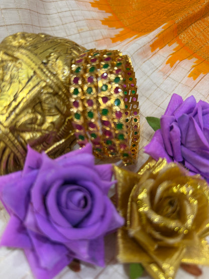 Indian Antique Impon Bangles Set Multi Hemp Stones B8
