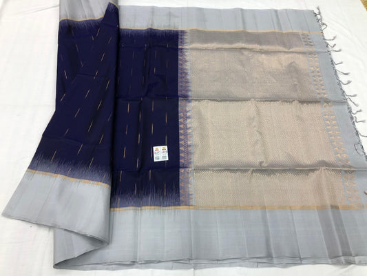 Pattu Soft Silk Indian Saree Pure Silk Sari Blue Grey SS54