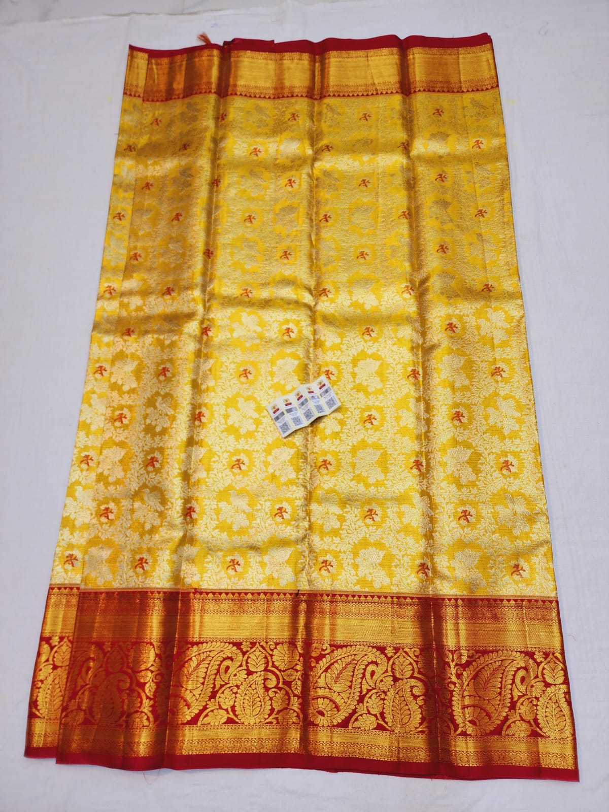 Tissue Bridal Kanchipuram Pure Silk Saree Yellow & Maroon Kanjivaram Sari| SPK113