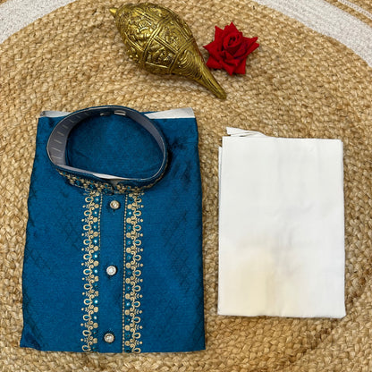 Size 8 Boys Indian Sherwani Outfit kids Kurta Blue Gold K16