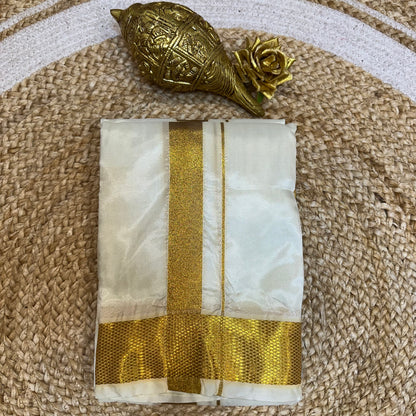 8x4 South Indian Vesti Men’s Cream Gold Vetti Dhotti V23