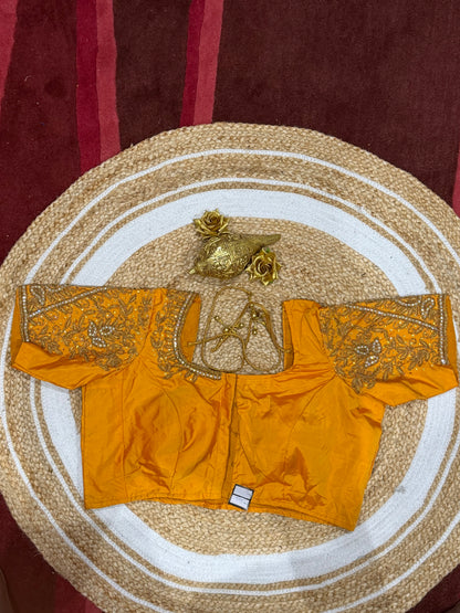 42” XL Size 12 size Aari Worked Sari Blouse Indian Saree Top Mango Yellow B169