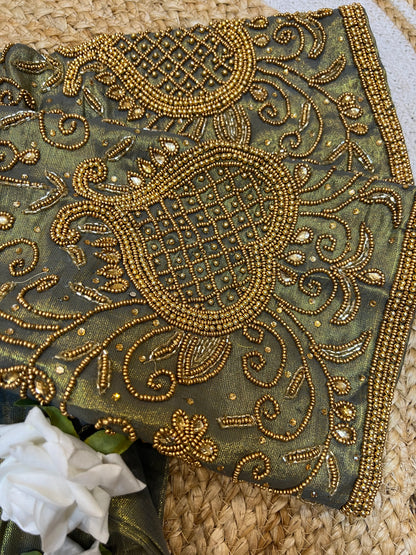 40” Aari hand Worked Sari Blouse Indian Top Choli Silk B27