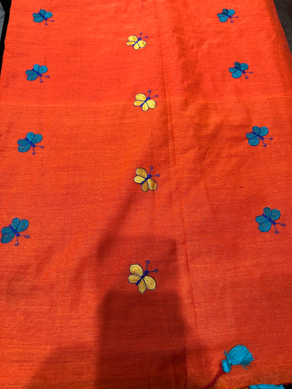 Khadi Soft Cotton Linen Sari Indian Saree Rusty Orange S76