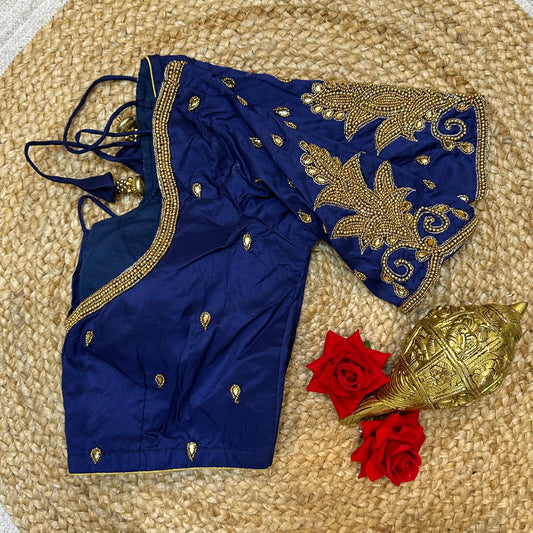 32” XS Size 6 Aari Worked Sari Blouse Indian Saree Top Navy B318